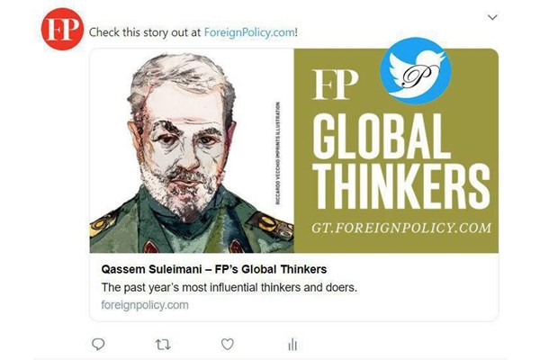 سردار سلیمانی تنها ایرانی در لیست متفکران ایرانی فارن پالیسی
